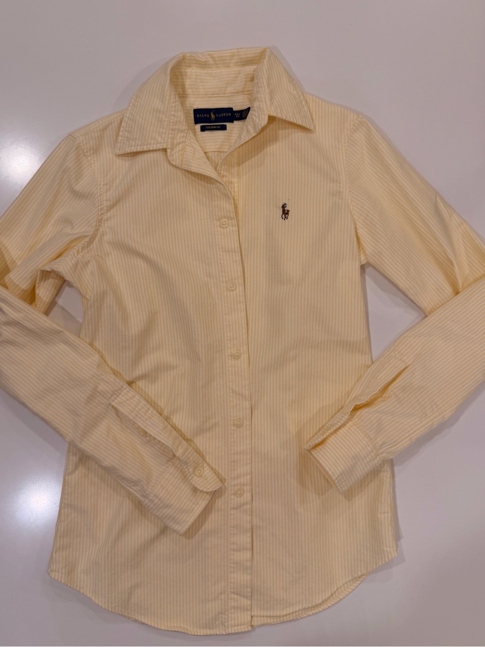 Ralph Lauren Custom Fit Yellow Striped Oxford Button Down Shirt XS